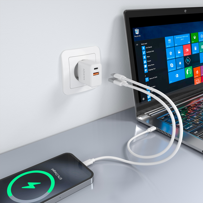 Aisens Cargador GaN 20W USB-C y USB-A Blanco A110-1025