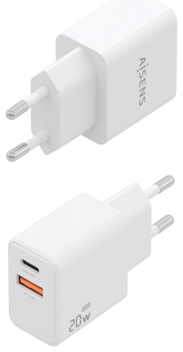 Aisens Cargador GaN 20W USB-C y USB-A Blanco A110-1025