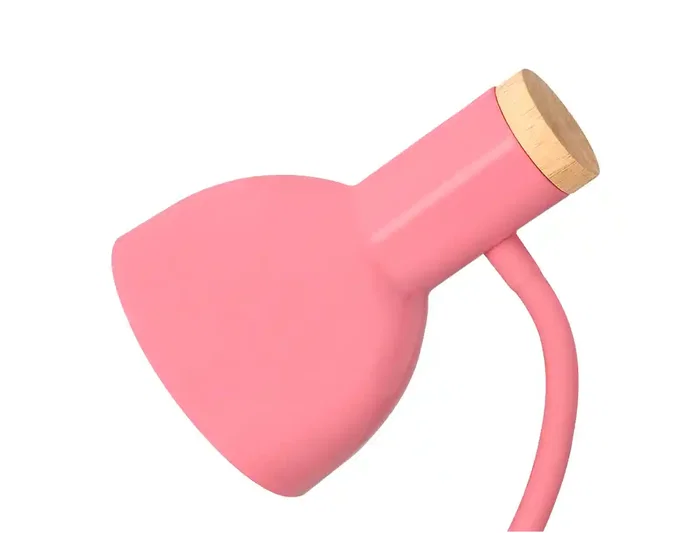 Q-Connect Orion - Lámpara de escritorio metálica con detalles de madera, brazo flexible, 40W máximo, color rosa