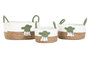 DKD Home Decor Set de 3 Cestas de Fibra y Algodón 30x30x15 cm - Blanco, Verde y Natural