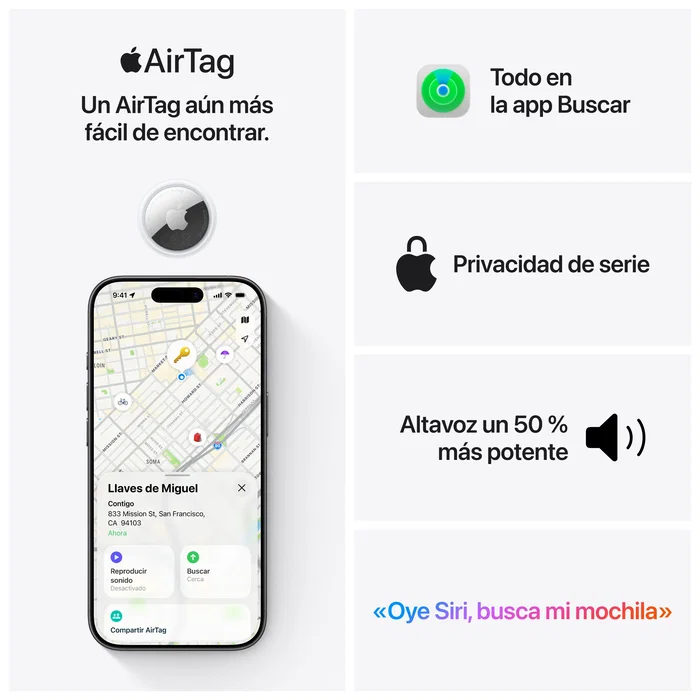 Apple AirTag (2.ª Generación) Buscador de Objetos, Pack de 4 unidades, Plata Blanco