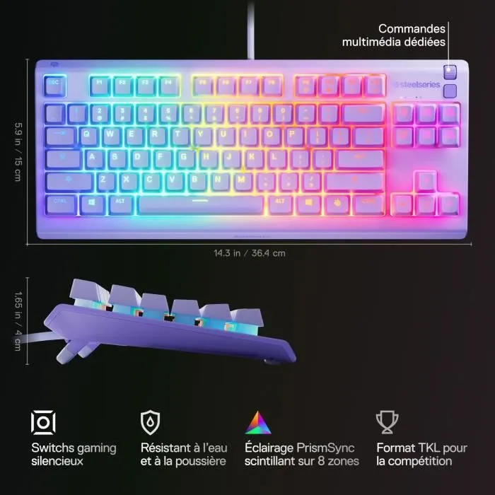 Steelseries STE5707119066150 Teclado para Juegos con Cable Apex 3 TKL Azerty Lavanda Steelseries STE5707119066150 Teclado para Juegos con Cable Apex 3 TKL Azerty Lavanda