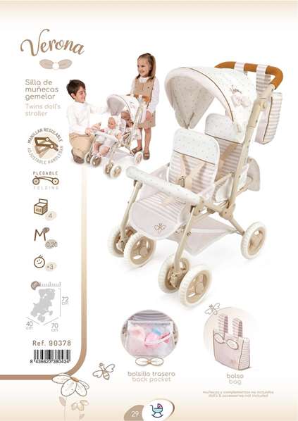 Decuevas Silla Gemelar Plegable Verona para Muñecas de hasta 52 cm, 40x70x72 cm