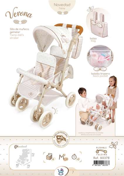 Decuevas Silla Gemelar Plegable Verona para Muñecas hasta 52 cm, 40x70x72 cm