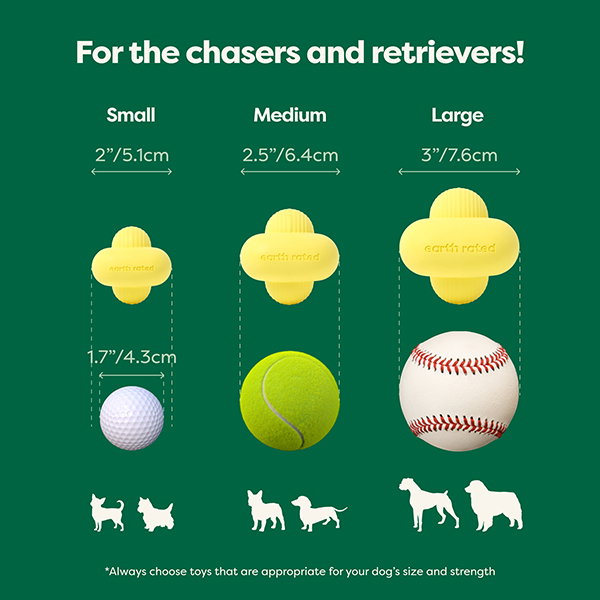 Earth Rated Fetch Toy M Juguete para Perros, Caucho Natural, Amarillo, Tamaño Mediano