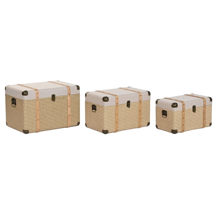 DKD Home Decor Baúl Tradicional Natural 54 x 35.5 x 35 cm Set 3 Piezas Poliéster Madera DKD Home Decor Baúl Tradicional Natural 54 x 35.5 x 35 cm Set 3 Piezas Poliéster Madera