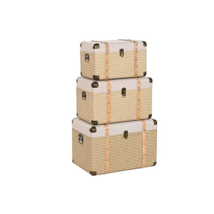 DKD Home Decor Baúl Tradicional Natural 54 x 35.5 x 35 cm Set 3 Piezas Poliéster Madera DKD Home Decor Baúl Tradicional Natural 54 x 35.5 x 35 cm Set 3 Piezas Poliéster Madera