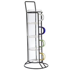 Home Deco Factory Juego de 4 Tazas Espresso de Colores con Soporte