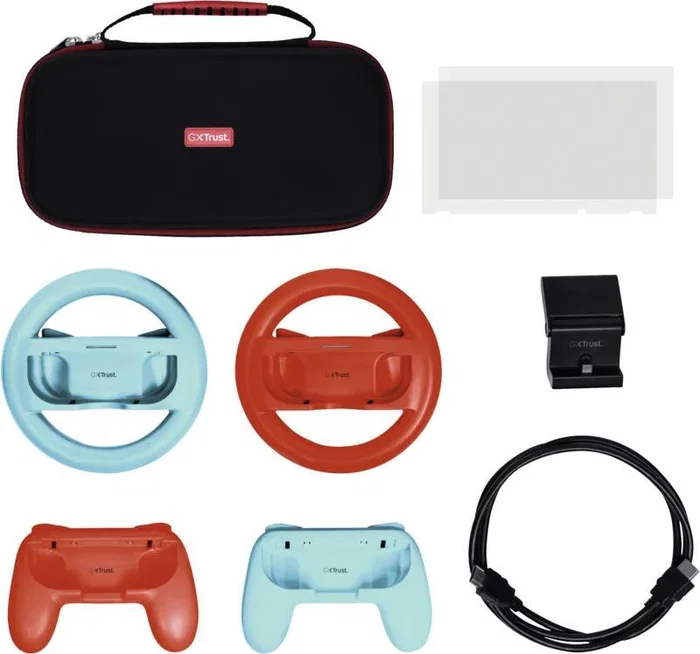 Trust GXT1249 - Kit de accesorios para Nintendo Switch 7 en 1 con funda de transporte, protectores de pantalla, cables USB y cargador
