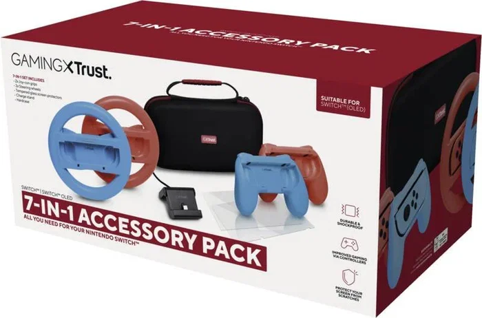 Trust GXT1249 - Kit de accesorios para Nintendo Switch 7 en 1 con funda de transporte, protectores de pantalla, cables USB y cargador