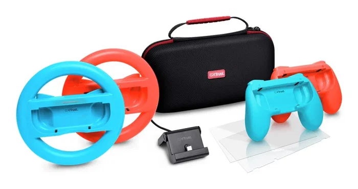 Trust GXT1249 - Kit de accesorios para Nintendo Switch 7 en 1 con funda de transporte, protectores de pantalla, cables USB y cargador
