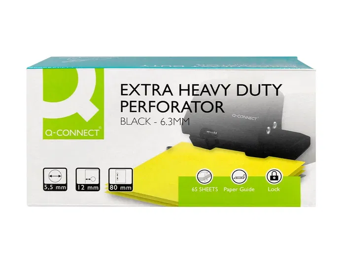 Q-connect Taladrador KF01237 Negro, Capacidad 65 Hojas, Apertura 6,5 mm