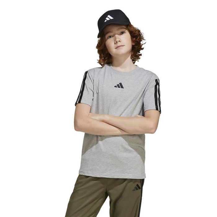 Camiseta de Manga Corta Infantil Adidas 3stripes Negro Gris claro L