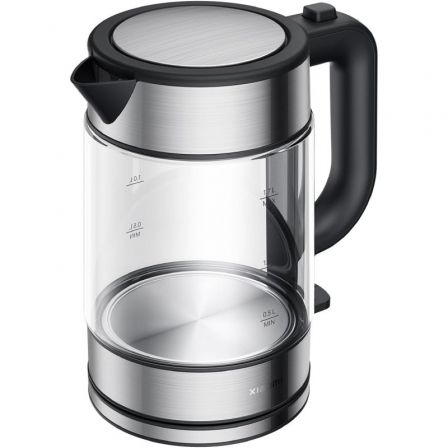Xiaomi BHR7423EU Tetera Eléctrica de Vidrio de 1.7 Litros y 2200W, Apagado Automático, Indicador de Nivel de Agua, Negro Transparente
