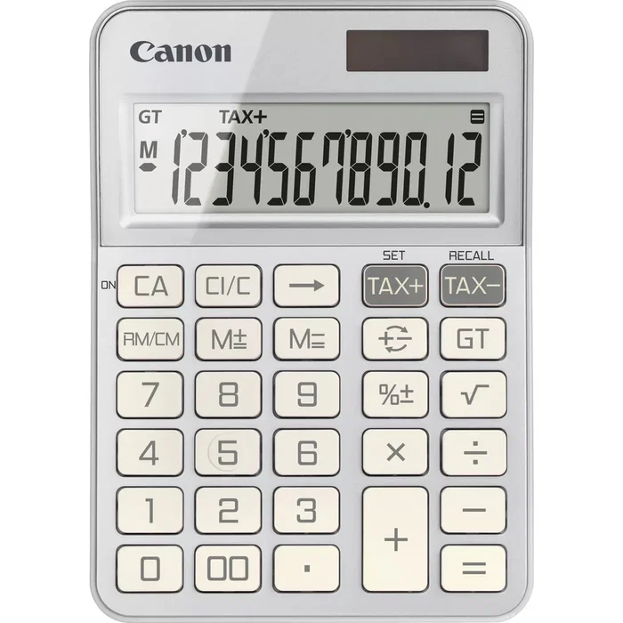 Canon KS-125KB Calculadora de Sobremesa Básica 12 Dígitos con Panel Solar y Batería, Color Plata