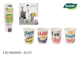 Algon Set de 20 Vasos de Cartón para Chupito 50cc - 4.3x4.3x5.3 cm (36 Unidades)