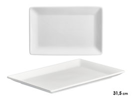 Vessia Bandeja de Porcelana Rectangular Blanca 31 x 20.5 x 2.5 cm, Plato para Servir o Presentación (Set de 16)