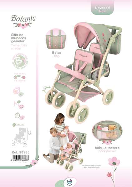 Decuevas Silla Gemelar Plegable para Muñecas de Hasta 52 cm, Silla para Niñas, Juguete, 40x70x72 cm