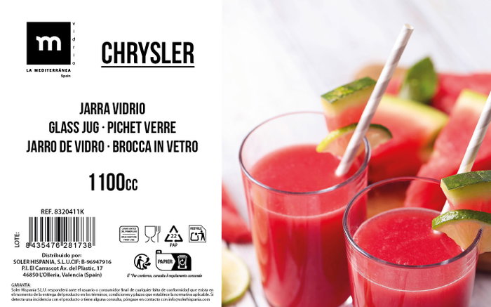 Inde Jarra de Vidrio Chrysler con Tapa de 1,1L