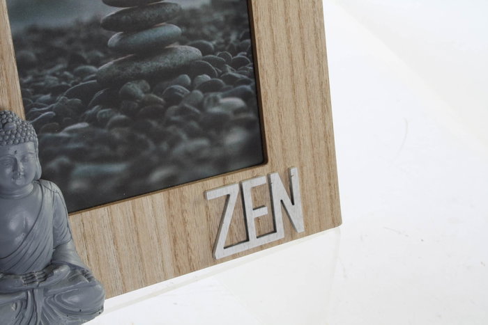 DKD Home Decor Marco Foto 15x20 Oriental Panchen Zen Marron Gris Blanco Madera Resina (4 Unidades) 3x24x29 cm