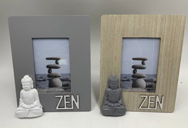 DKD Home Decor Marco Foto 15x20 Oriental Panchen Zen Marron Gris Blanco Madera Resina (4 Unidades) 3x24x29 cm