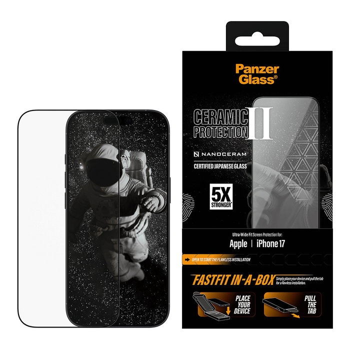 PanzerGlass Ceramic Screen Protector iPhone 17 Ultra-Wide Fit FASTFIT IN-A-BOX Resistente a Rayones y Golpes Transparente