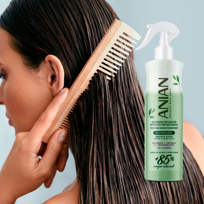 Anian Bifásico Acondicionador Moldea Rizos 400 ml - Antiencrespamiento, Desenredante y Brillo para Cabello Rizado y Ondulado