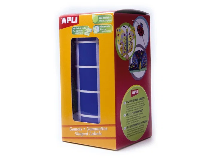 Apli Gomets Cuadrados Azules de 20x20 mm - Rollo de 1.770 Unidades