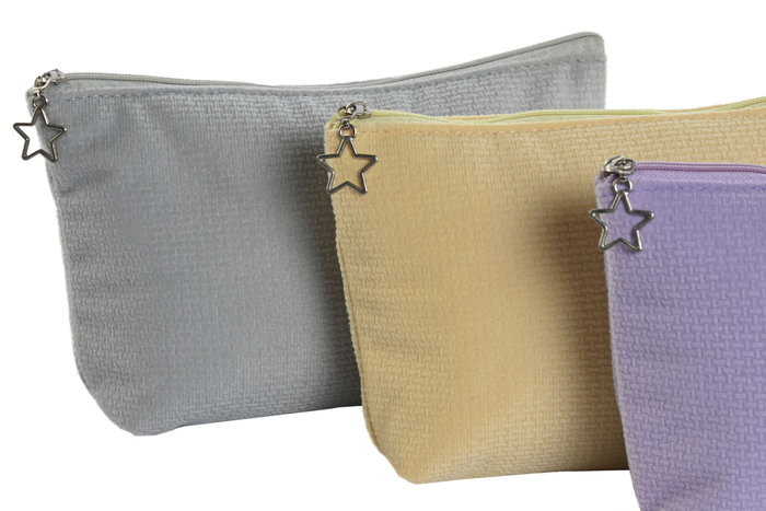 DKD Home Decor Surtido de 3 Neceser de Poliéster URBAN 24 en Gris, Amarillo y Lila