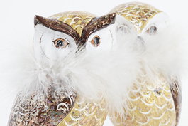 DKD Home Decor Figura Navidad Tradicional Buho Resina Dorado Blanco 7.5 x 14 x 7.5 cm (2 Unidades)