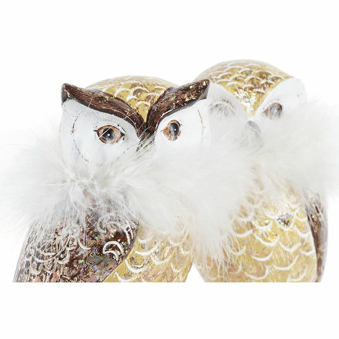 DKD Home Decor Figura de Búho en Resina, Set de 2 unidades, Dorado y Blanco