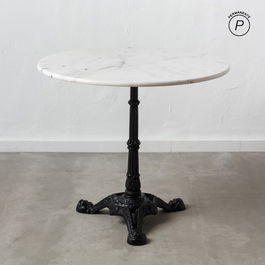 Mesa Comedor Blanco-Negro Metal-Mármol 80 X 80 X 71 cm
