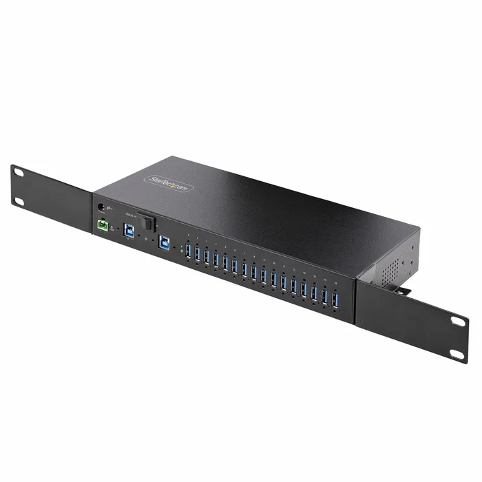 StarTech.com Hub Industrial USB 3.0 de 16 Puertos - Carcasa Metálica, 5 Gbps, Montaje Rack/DIN/Pared, 160W, Compatible con BC 1.2 - Para Entornos Exigentes