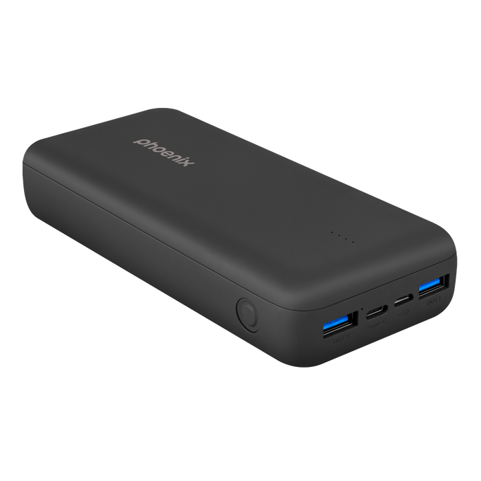 Phoenix Technologies Batería Externa Power Bank 20000mAh con Carga Rápida QC y USB-C Power Delivery (PD), 2 Puertos USB-A, Entrada Micro USB, Negro Phoenix Technologies Batería Externa Power Bank 20000mAh con Carga Rápida QC y USB-C Power Delivery (PD), 2 Puertos USB-A, Entrada Micro USB, Negro