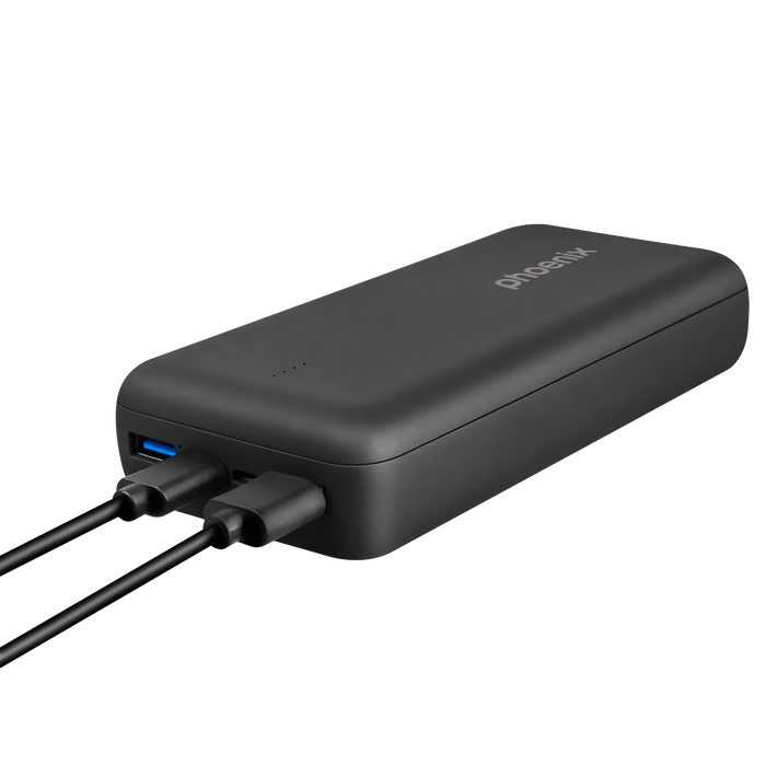 Phoenix Technologies Batería Externa Power Bank 20000mAh con Carga Rápida QC y USB-C Power Delivery (PD), 2 Puertos USB-A, Entrada Micro USB, Negro Phoenix Technologies Batería Externa Power Bank 20000mAh con Carga Rápida QC y USB-C Power Delivery (PD), 2 Puertos USB-A, Entrada Micro USB, Negro