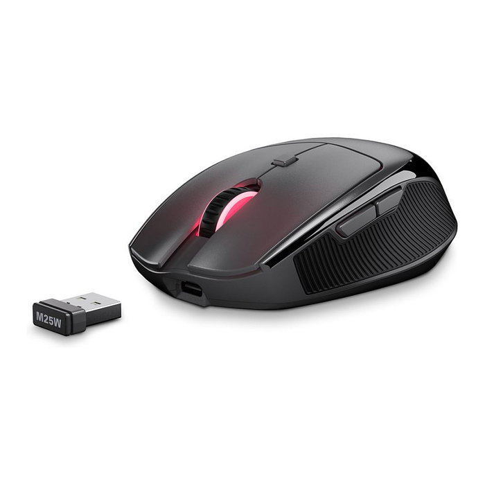 SHARKOON Ratón OfficePal M25W, Óptico, RF Wireless + USB Type-C, 4000 DPI, Negro, para Diestros, 6 Botones, 30 Millones de Clics, Diseño Ergonómico, Iluminación RGB
