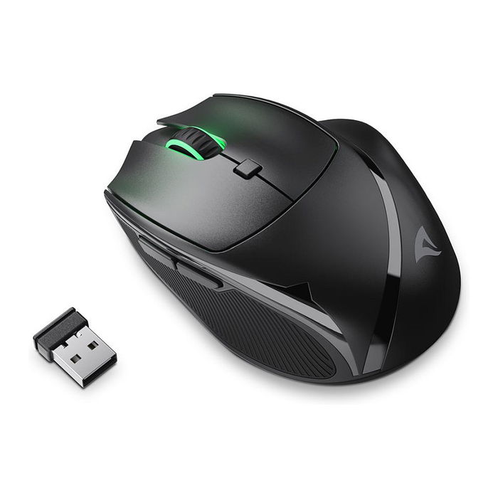 SHARKOON Ratón OfficePal M25W, Óptico, RF Wireless + USB Type-C, 4000 DPI, Negro, para Diestros, 6 Botones, 30 Millones de Clics, Diseño Ergonómico, Iluminación RGB