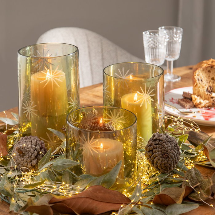 Portavelas Verde Cristal Decoración 15 X 15 X 15 cm