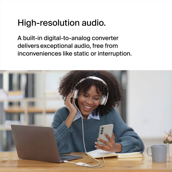 Belkin RockStar Adaptador de Audio y Carga USB-C, Blanco
