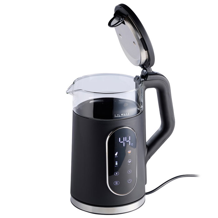 Day Hervidor de Agua 1,7 L 2200W Vidrio Borosilicato Control Electrónico 10 Memorias 13 Niveles Temperatura Variable 40/70/80/90°C