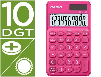 Casio Calculadora SL-310UC-RD de Bolsillo 10 Dígitos Tax +/- Tecla Color Fucsia Casio Calculadora SL-310UC-RD de Bolsillo 10 Dígitos Tax +/- Tecla Color Fucsia