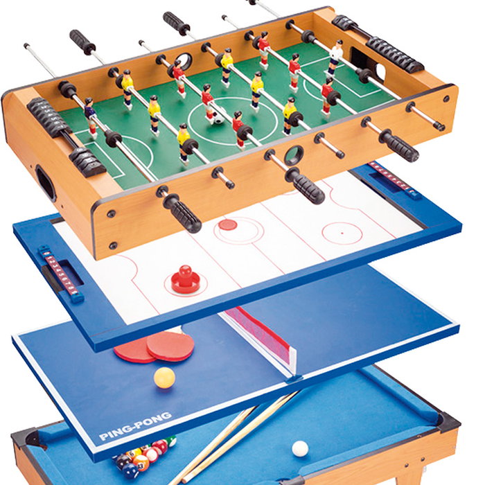 Tachan Mesa Multijuegos 4 en 1 con Accesorios HG207-4, Futbolín, Hockey, Ping Pong y Billar, Patas Resistentes 81.5x43x65 cm