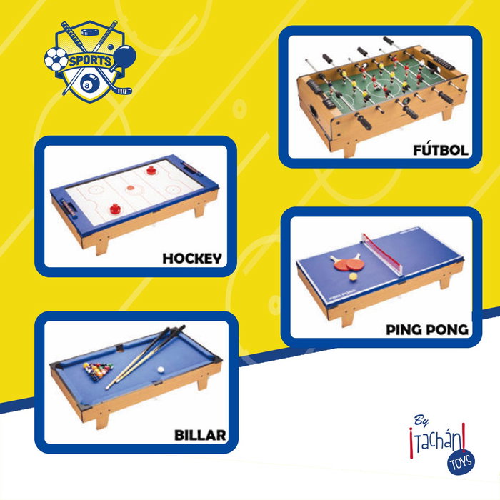 Tachan Mesa Multijuegos 4 en 1 con Accesorios HG207-4, Futbolín, Hockey, Ping Pong y Billar, Patas Resistentes 81.5x43x65 cm