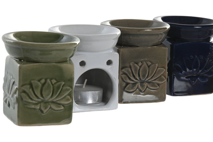 DKD Home Decor Quemador Oriental Cerámica Verde Negro 7 x 8 x 12 cm Set de 3 Piezas