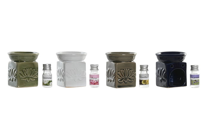 DKD Home Decor Quemador Oriental Cerámica Verde Negro 7 x 8 x 12 cm Set de 3 Piezas