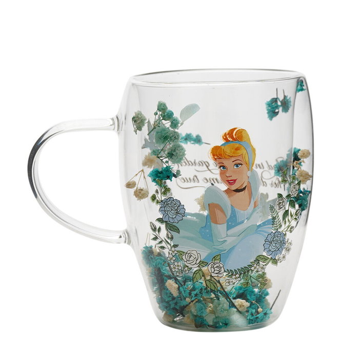 WIDDOP & CO Taza de cristal flores secas Cenicienta Princesas Disney WIDDOP & CO Taza de cristal flores secas Cenicienta Princesas Disney