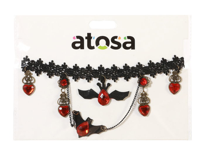 Collar Gótico Negro con Camafeo, Cadenas y Encaje para Disfraz de Vampiresa o Novia Oscura, Temática Halloween