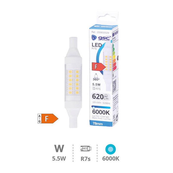 GSC Evolution Bombilla lineal LED 78mm R7s 5,5W 6000K