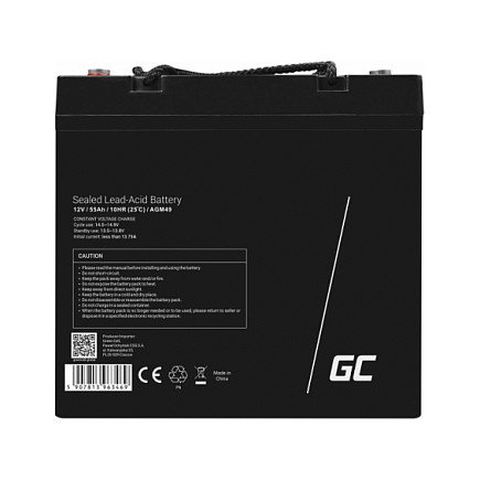 Green Cell Batería AGM 12V 55Ah AGM49 para Barcos y Uso Recreativo - Sin Mantenimiento, Terminal Izquierdo - Negro