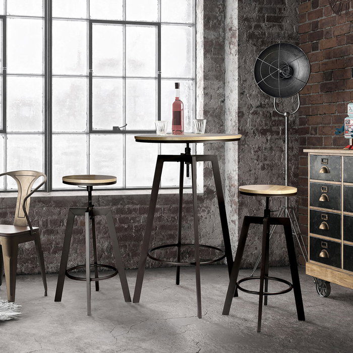 Home Deco Factory Juego De Mesa Con 2 Taburetes Industriel d.64 cm; h.93 cm; d.43 cm; h.71 cm